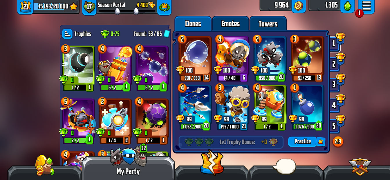 Badland Brawl card collection and deck management interface