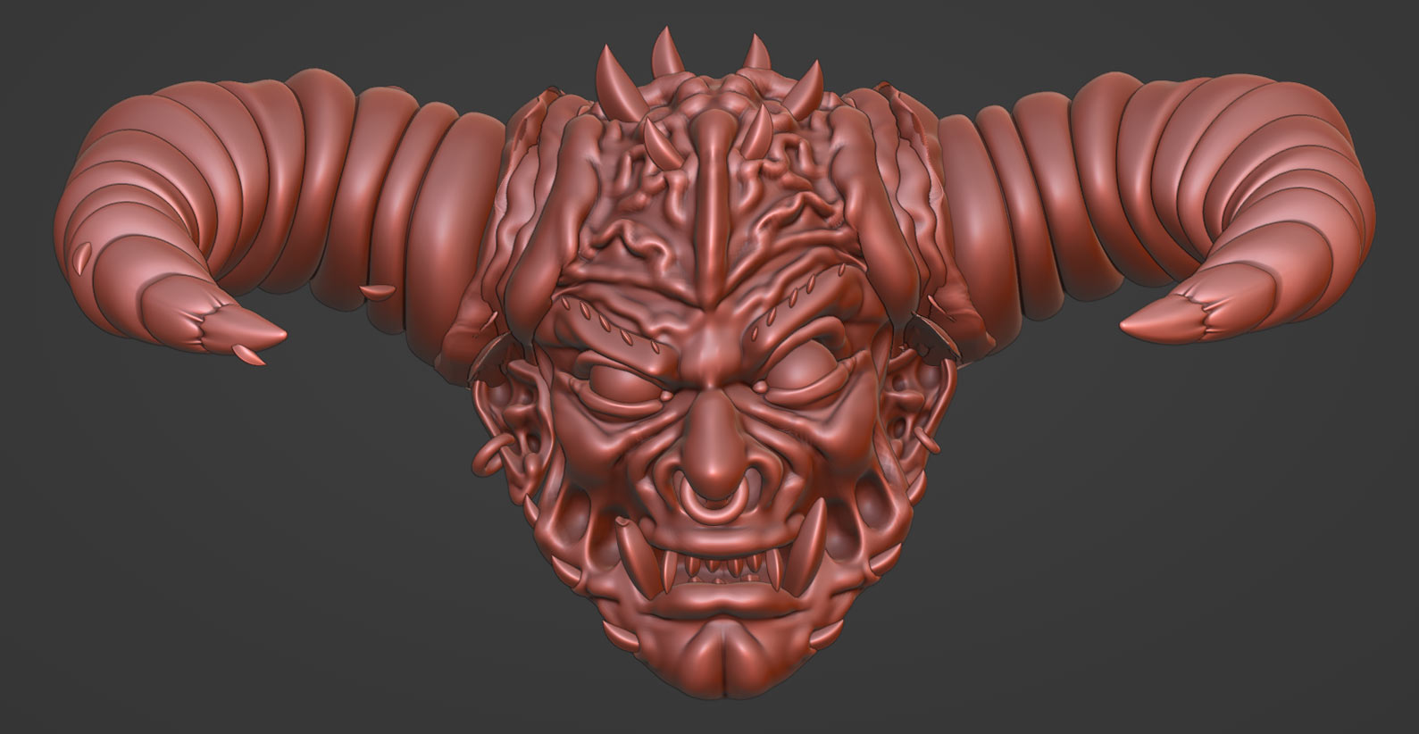 Demon head close-up, body placeholder, and final torso comparison